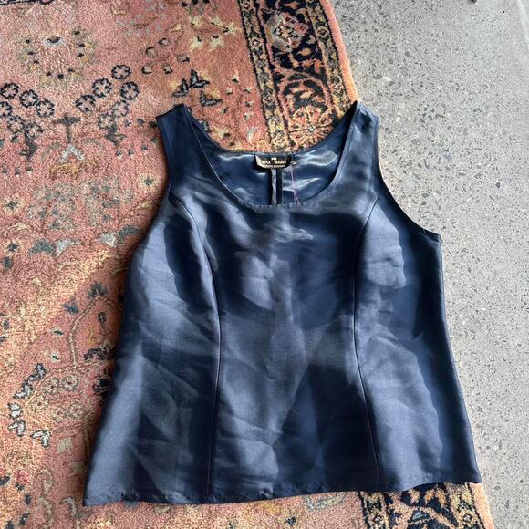 Max Nugus Haute Couture Women's Medium Blouse Navy Blue Silk Sleeveless Vintage - Picture 1 of 2